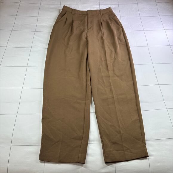 Madewell Pants Womens 8 Tall Brown Tan Pleated Tapered Leg Crepe High Rise Work - Picture 2 of 12